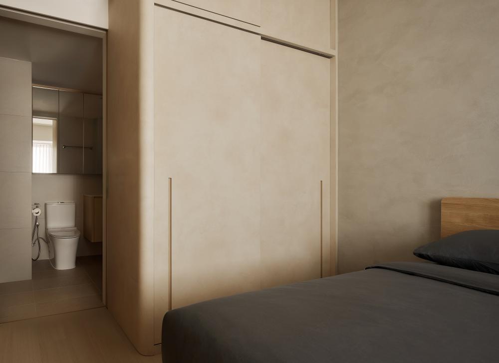 Asian Bedroom with Wood Flooring and Wardrobe