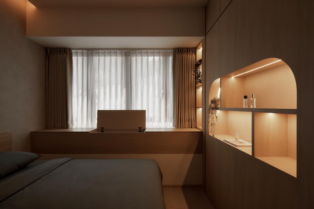 Asian Bedroom with Wardrobe and Display Cabinets