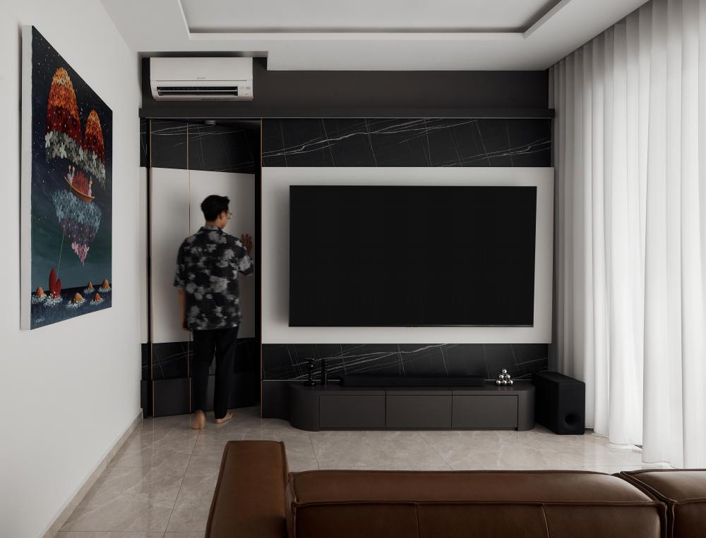 Modern Living Room with Marble Floor and TV Console