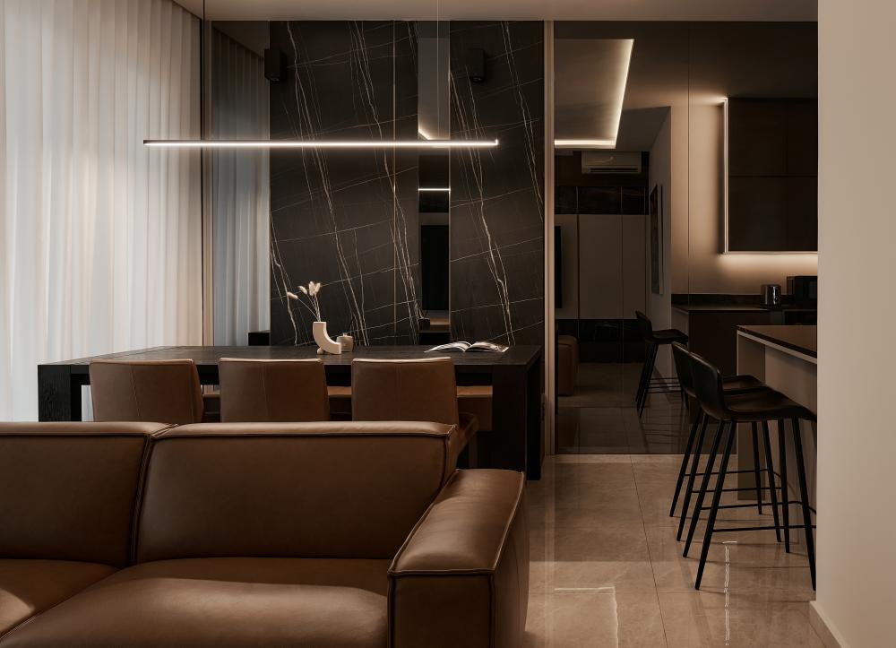 Modern Dining Room with Sofa and Dining Table