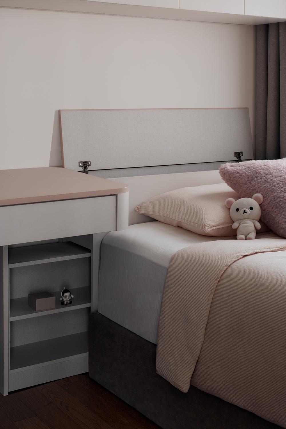 Modern Bedroom with Bedside Table and Children's Beds