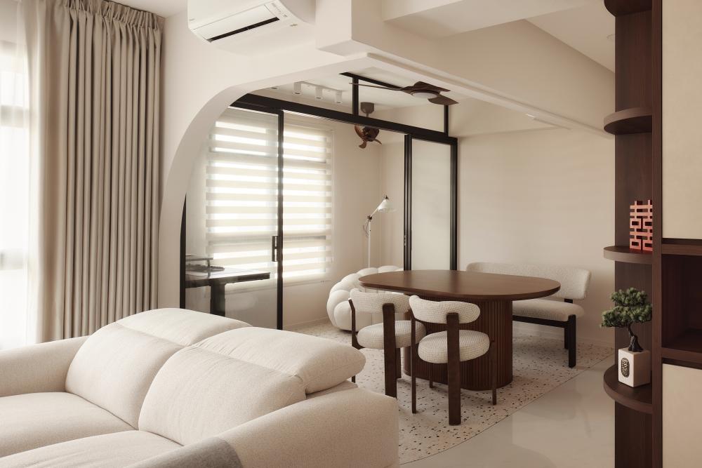 Asian Dining Room with Sofa and Dining Table