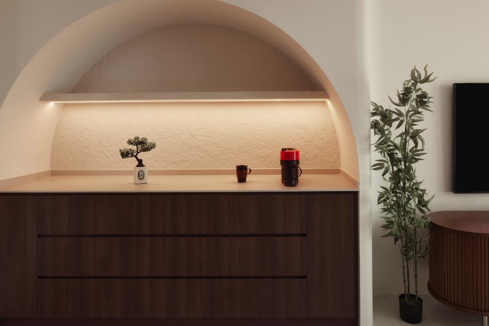 Asian Living Room with Storage Cabinets and Display Cabinets