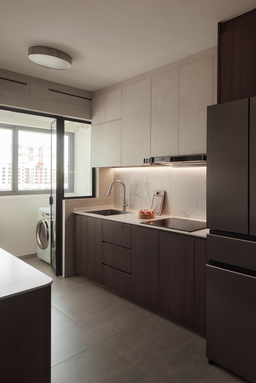 Asian Kitchen with Countertop and Kitchen Island