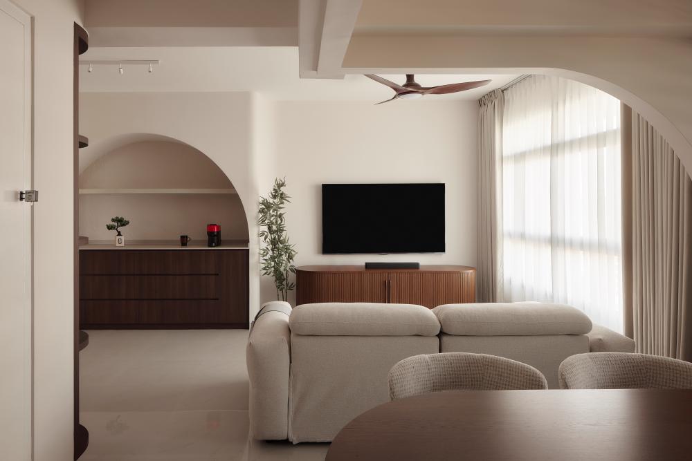 Asian Living Room with TV Console and Sofa