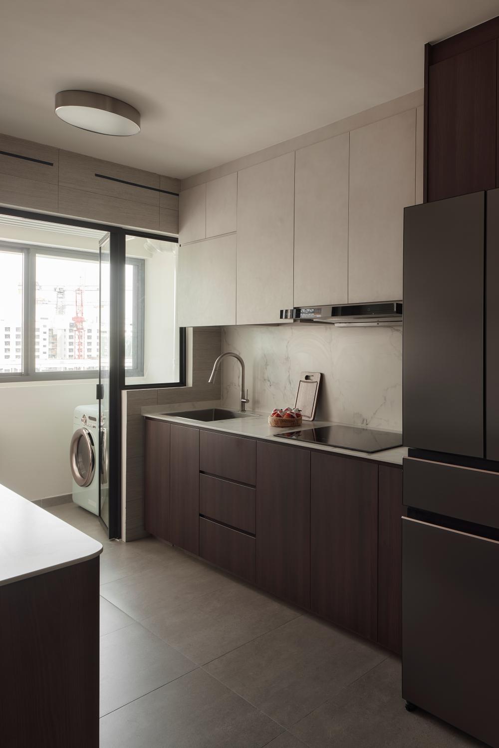 Asian Kitchen with Countertop and Kitchen Island