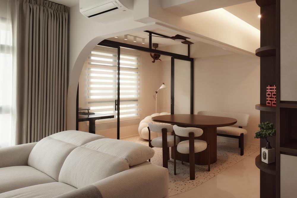 Asian Dining Room with Sofa and Dining Table