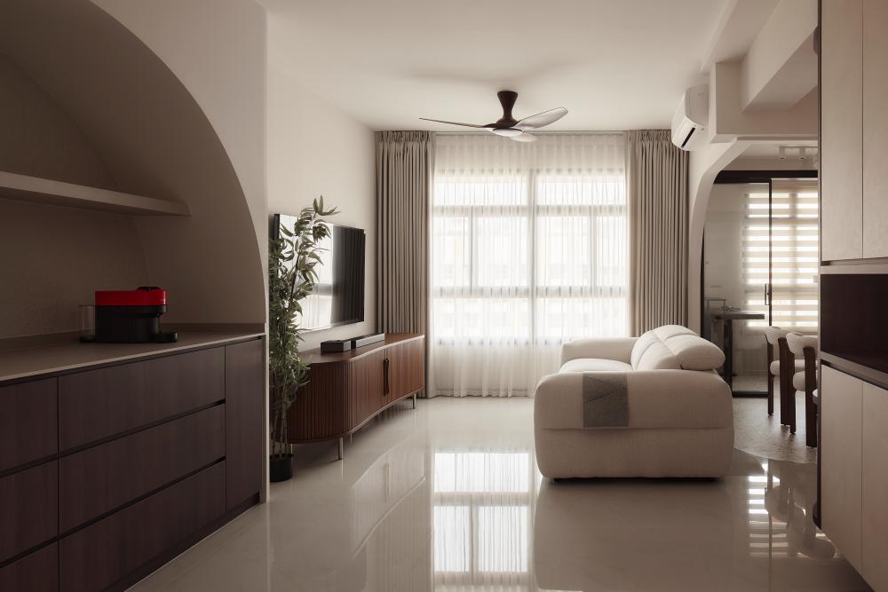Asian Living Room with TV Console and TV