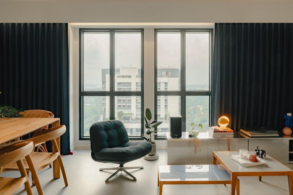 Modern Living Room with Cement Floor and TV Console