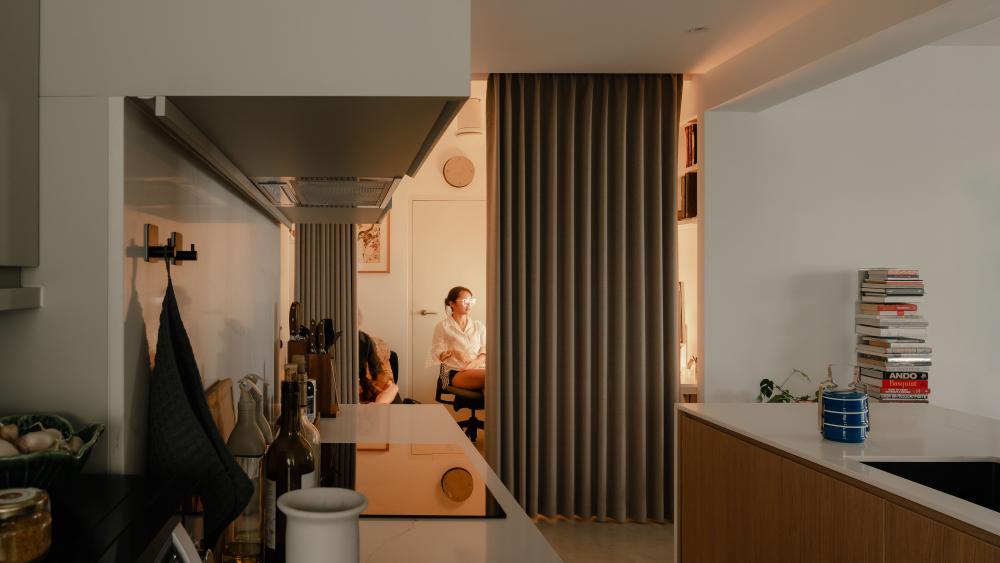 Modern Kitchen with Countertop and Cement Floor