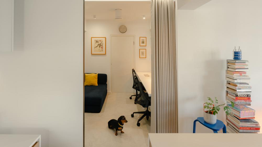 Modern Study with Bookshelf and Ceiling Fan