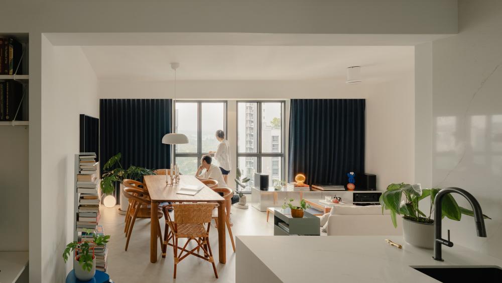 Modern Dining Room with TV Console and Dining Table