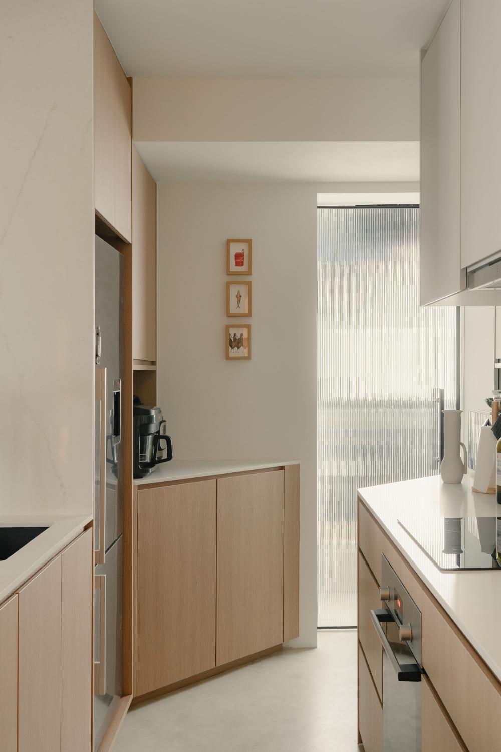 Modern Kitchen with Countertop and Cement Floor