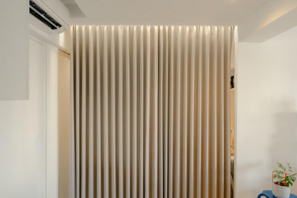 Modern Study with Cove Lighting and Curtain