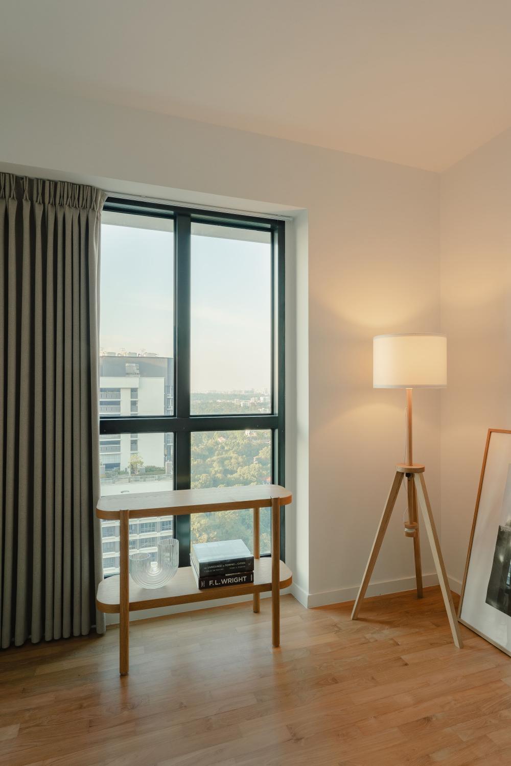 Modern Studio with Artwork and Curtain