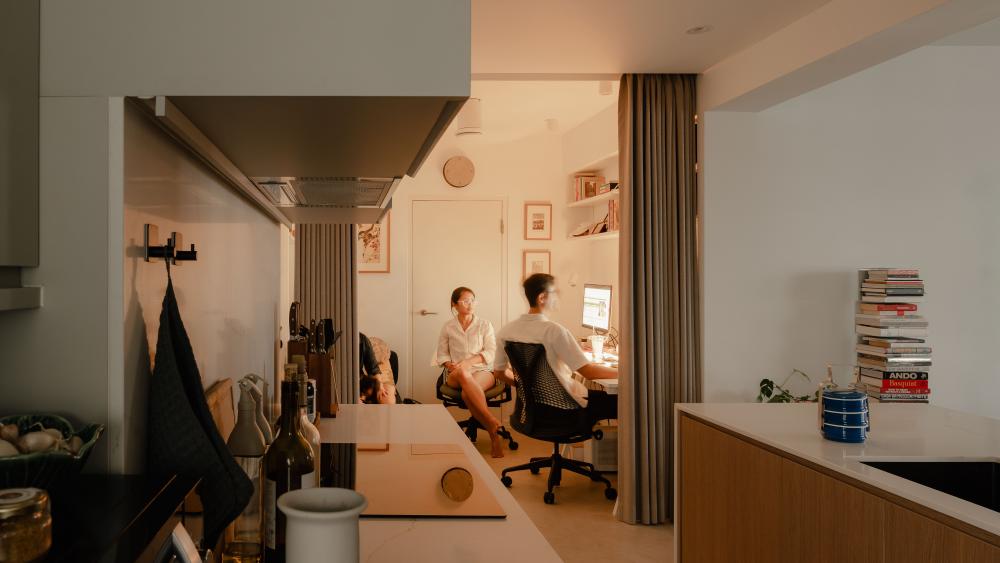 Modern Home Office with Desk and Wall Shelves