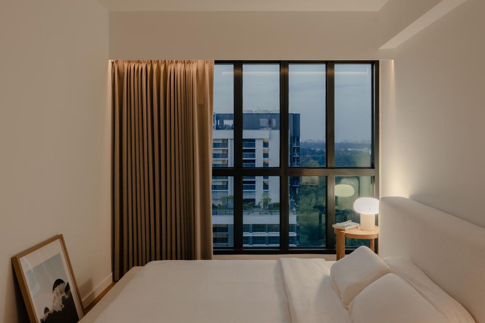 Modern Bedroom with Cove Lighting and Curtain