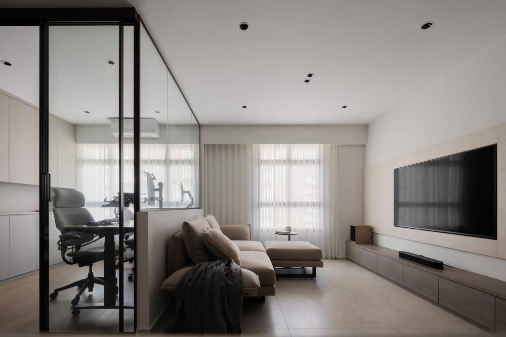 Contemporary Living Room with TV Console and Feature Wall