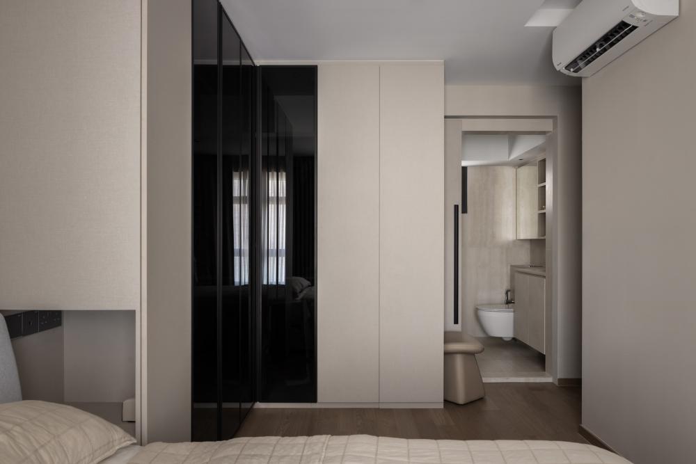 Contemporary Bedroom with Wood Flooring and Wardrobe