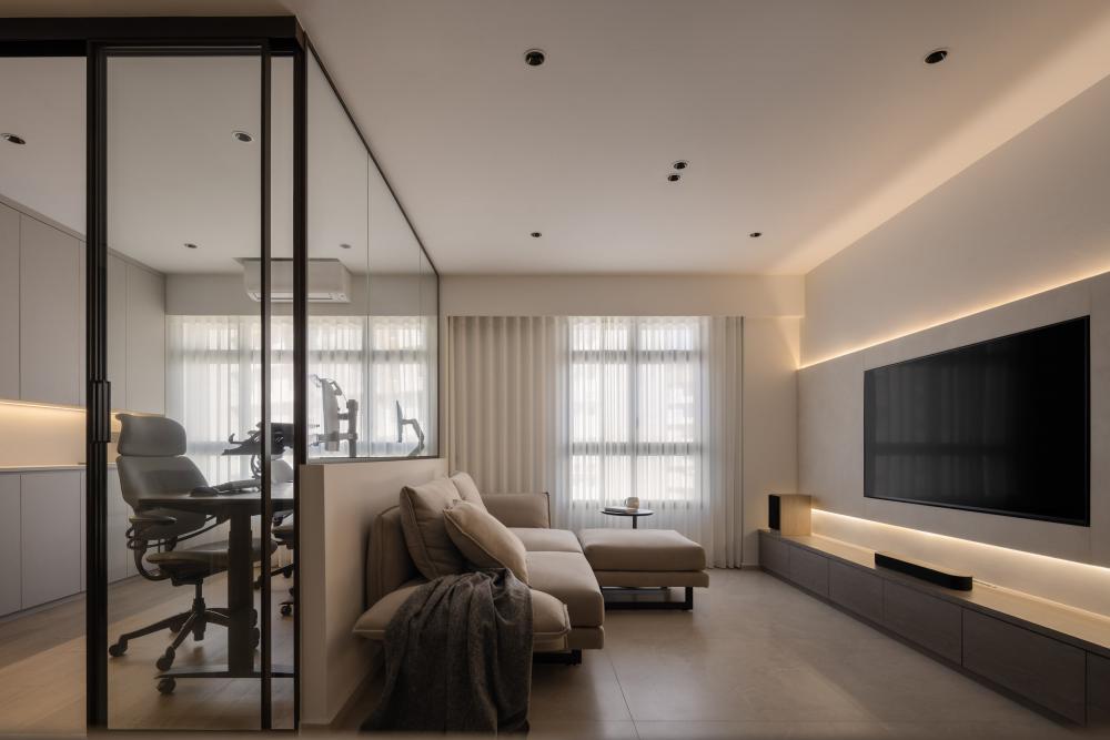 Contemporary Living Room with TV Console and Feature Wall