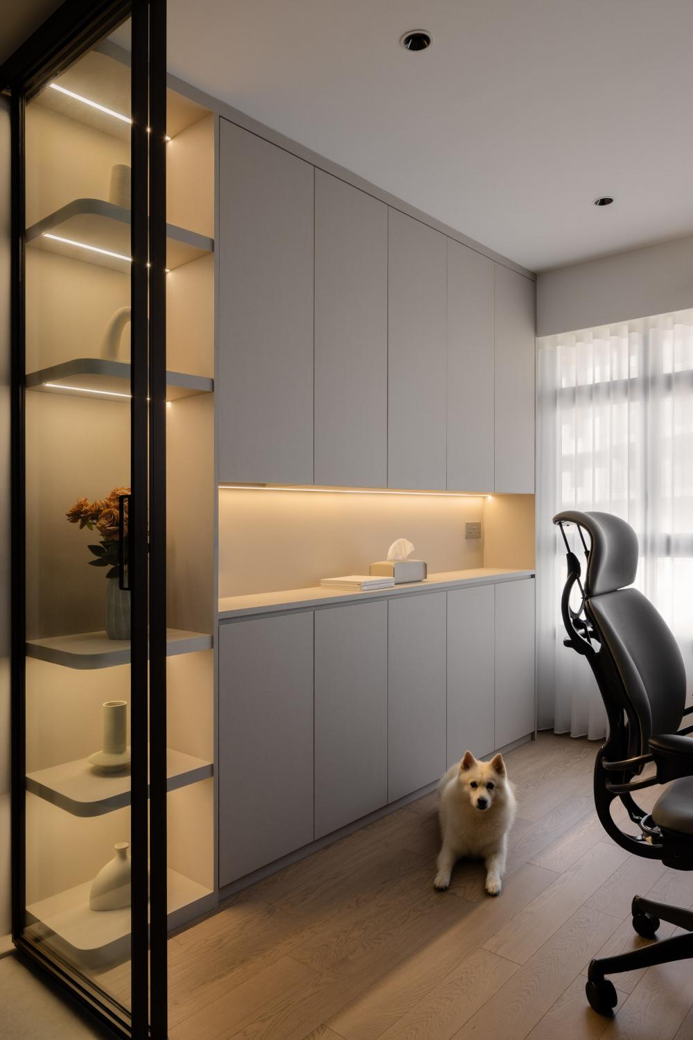 Contemporary Study with Bookshelf and Storage Cabinets