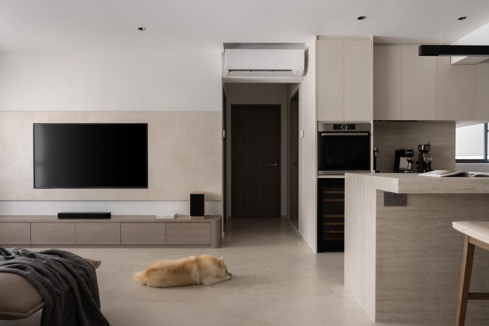 Contemporary Living Room with TV Console and Feature Wall