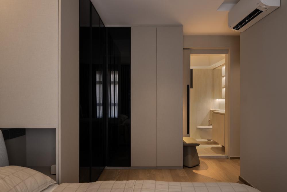Contemporary Bedroom with Wood Flooring and Wardrobe