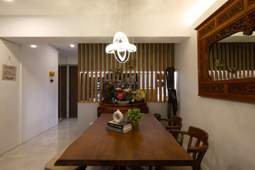 Contemporary Dining Room with Ceiling Light and Chandelier