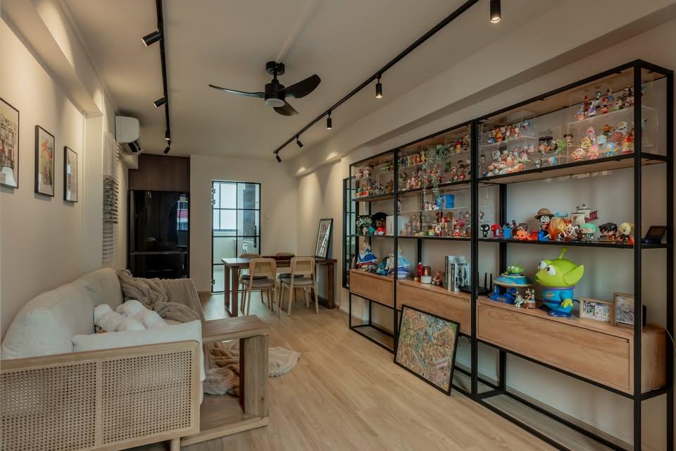 Modern Living Room with Sofa and Display Cabinets