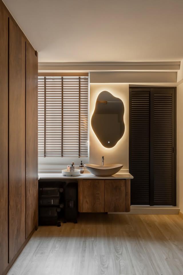 Modern Bedroom with Mirror and Wardrobe