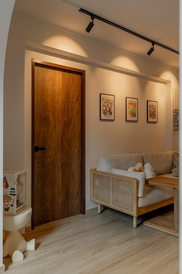 Modern Living Room with Lighting and Doors