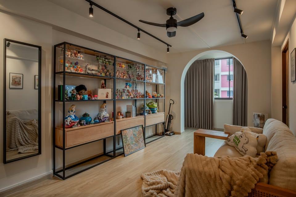 Modern Living Room with Sofa and Display Cabinets