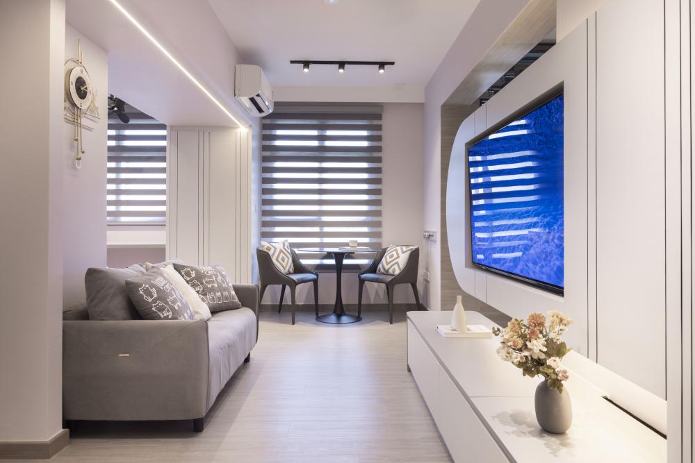 Contemporary Living Room with TV Console and Feature Wall