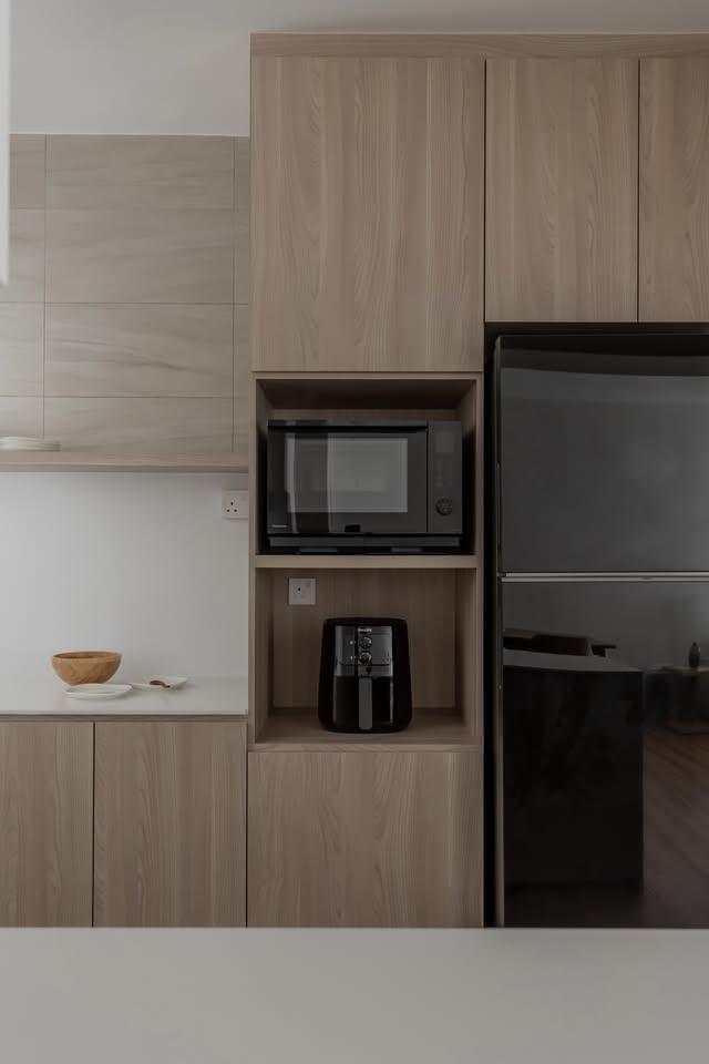 Modern Kitchen with Kitchen Accessories and Refrigerator