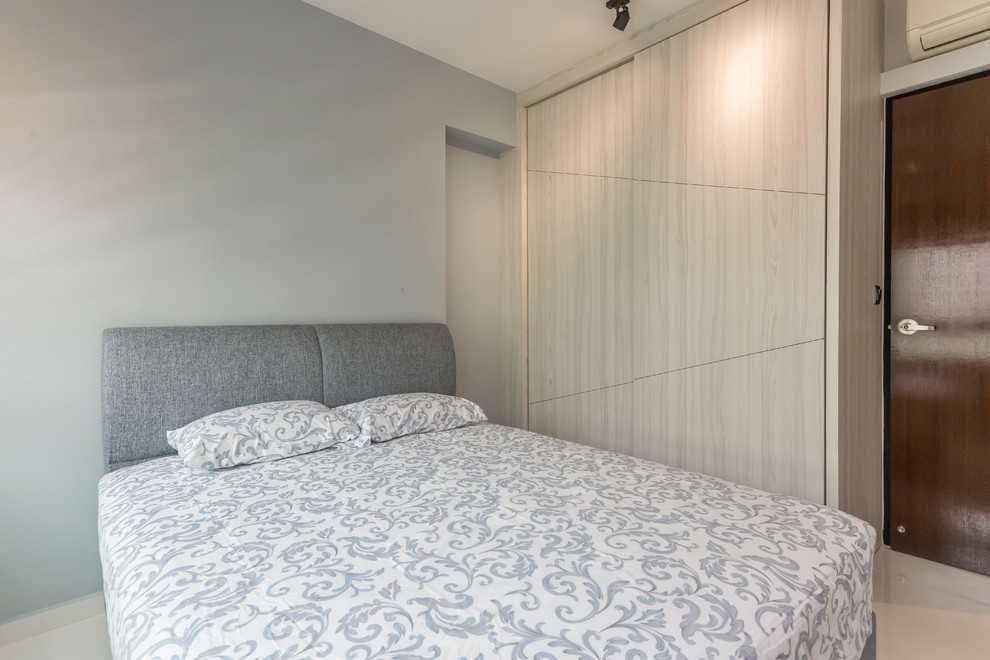 Asian Bedroom with Parquet Floor and Cove Lighting