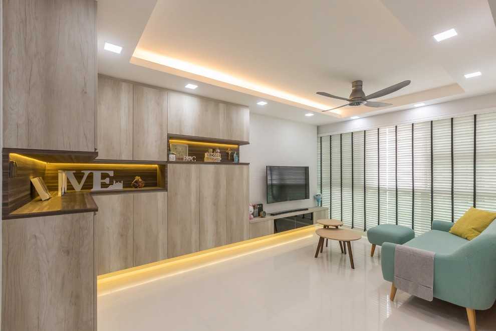 Asian Kitchen with Marble Floor and Kitchen Window