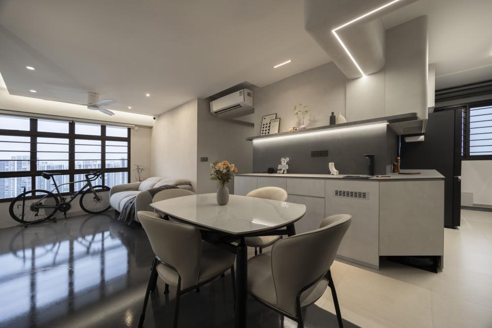Minimalist Kitchen with Countertop and Open Kitchen