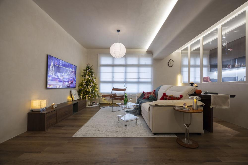 Contemporary Living Room with TV Console and Feature Wall