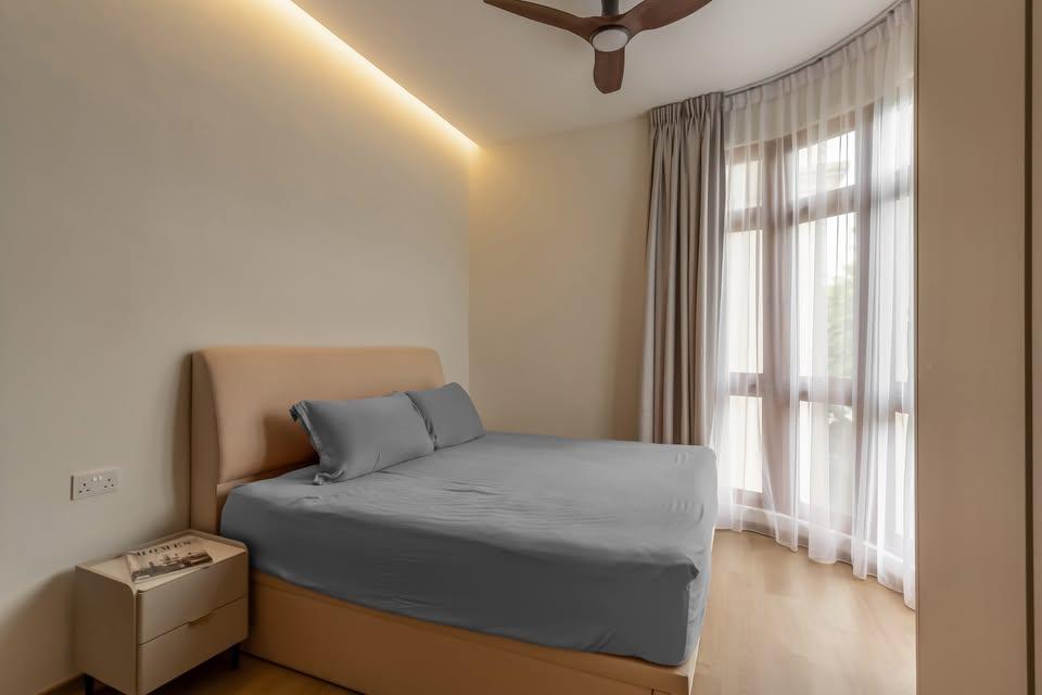 Modern Bedroom with Cove Lighting and Bedside Table