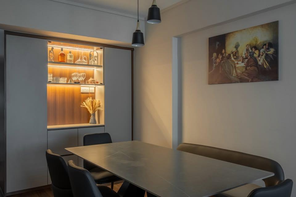 Modern Dining Room with Drop Light and Dining Table