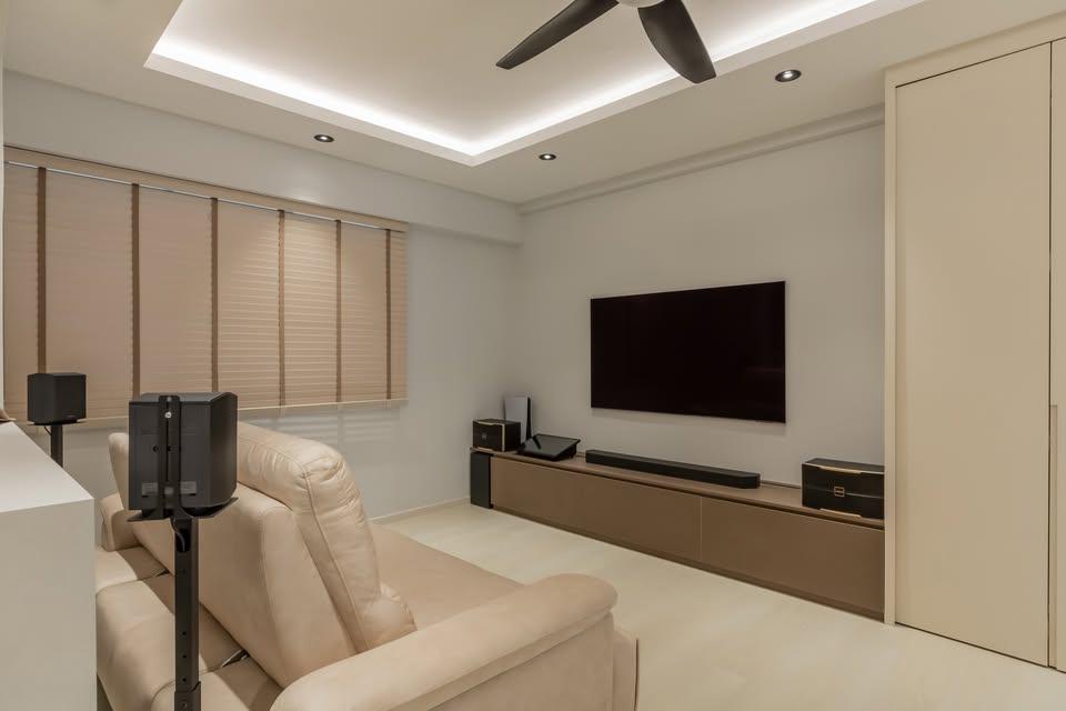 Modern Living Room with TV Console and Cove Lighting