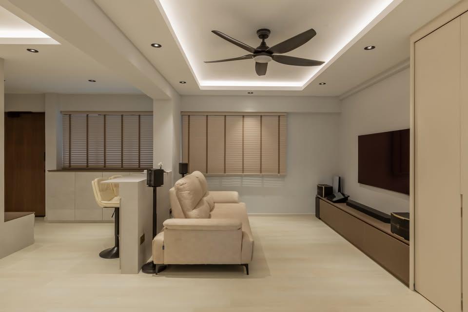 Modern Living Room with TV Console and Cove Lighting