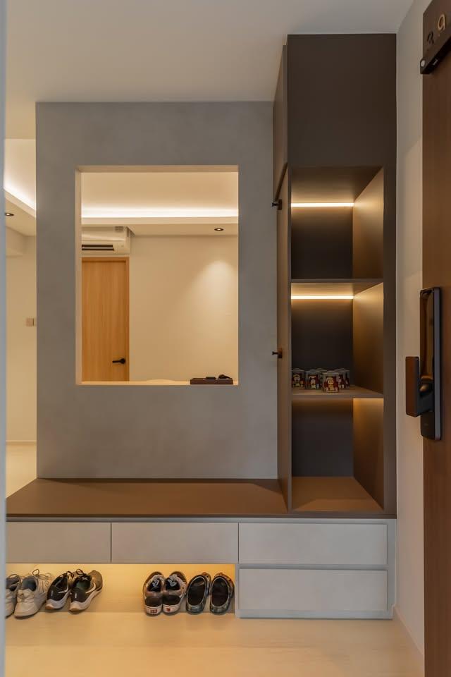 Modern Entryway with Seating Bench and Small Storage