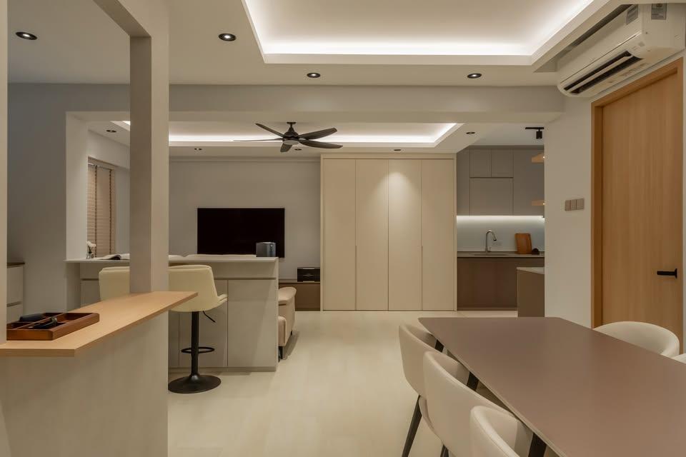 Modern Dining Room with TV Console and Sofa