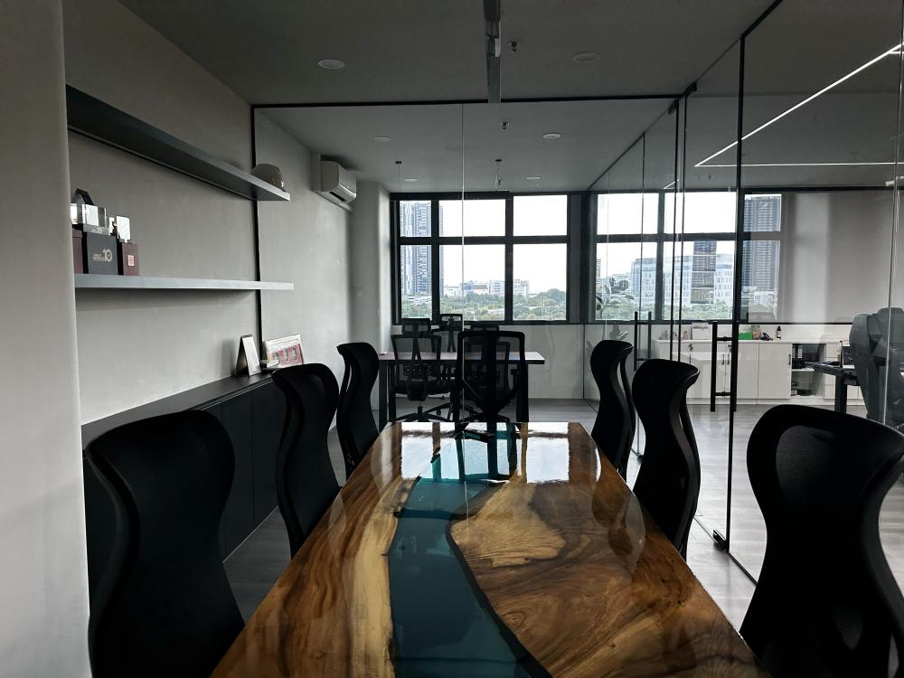 Modern Office with Glass Door and Desk