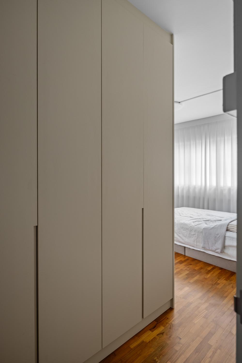 Scandinavian Bedroom with Parquet Floor and Ceiling Light