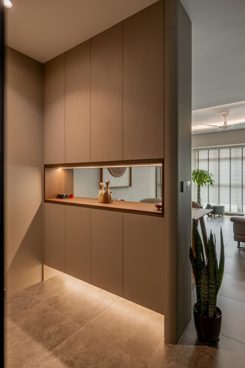 Contemporary Entryway with Shoe Cabinets and Doors