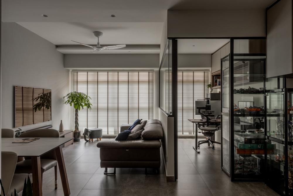Contemporary Living Room with TV and Display Cabinets