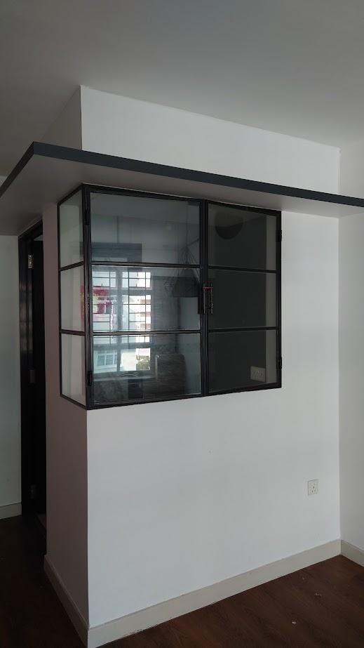 Asian Kitchen with Homogeneous Tiles and Cupboard