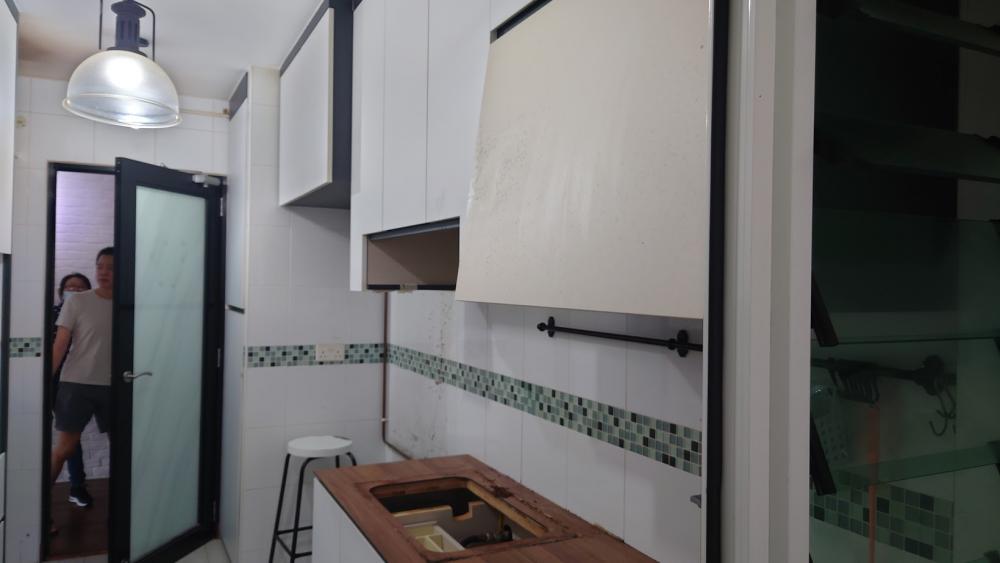 Asian Kitchen with Countertop and Homogeneous Tiles